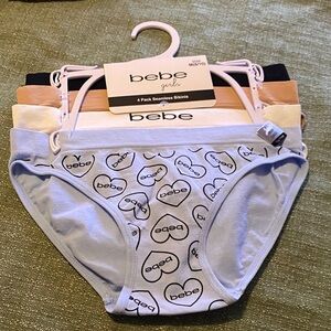 Bebe Girls' Seamless Bikini Panties 4-Pack - Blue, White, Black, Tan